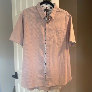 7Diaminds men’s short sleeve dress shirt, size large, pink and navy